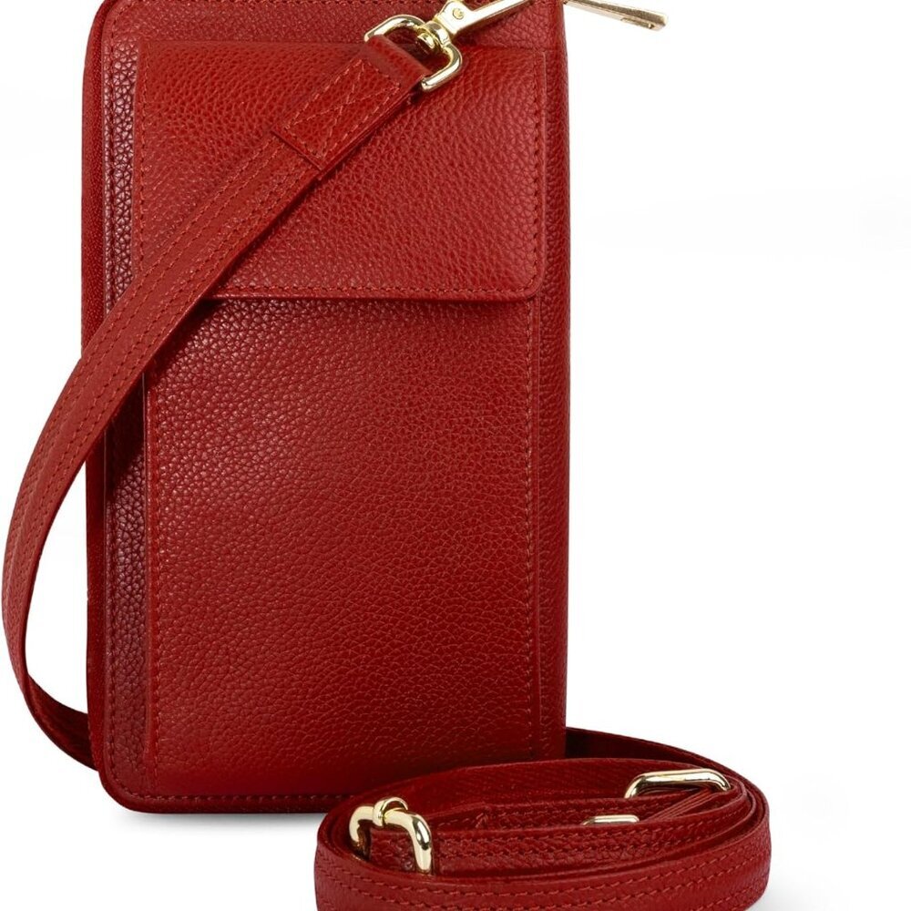 Crossbody Leather Wallet Phone Purse, Anti Theft and RFID Blocking, Small Elegan